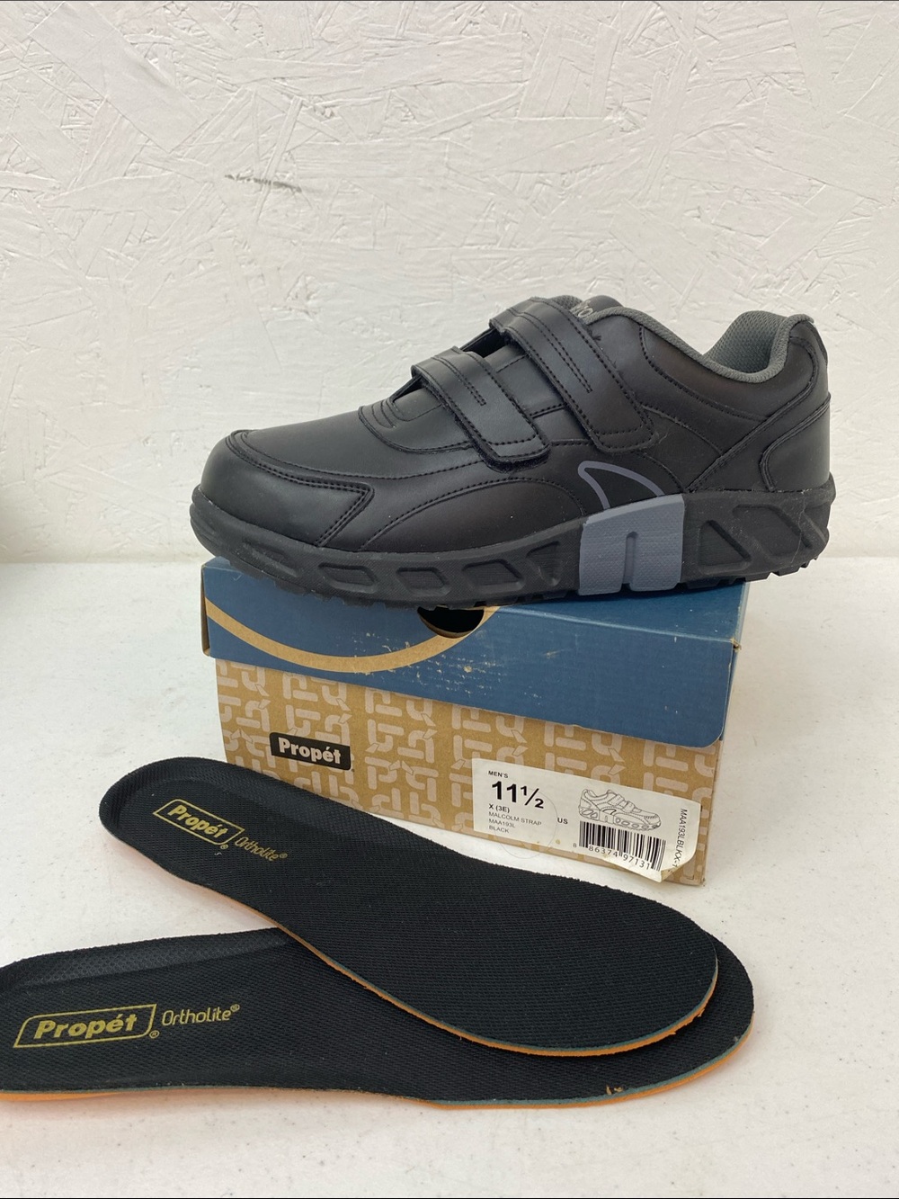 Propet Black Men's Athletic Comfort Shoe with Dual Velcro Straps